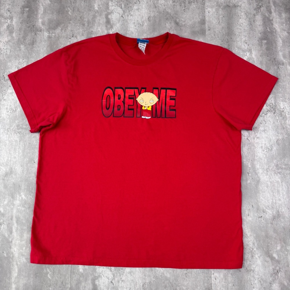 Vintage Family Guy Stewie Obey Me T-Shirt Men's XL Red Y2K Graphic Tee TV Promo